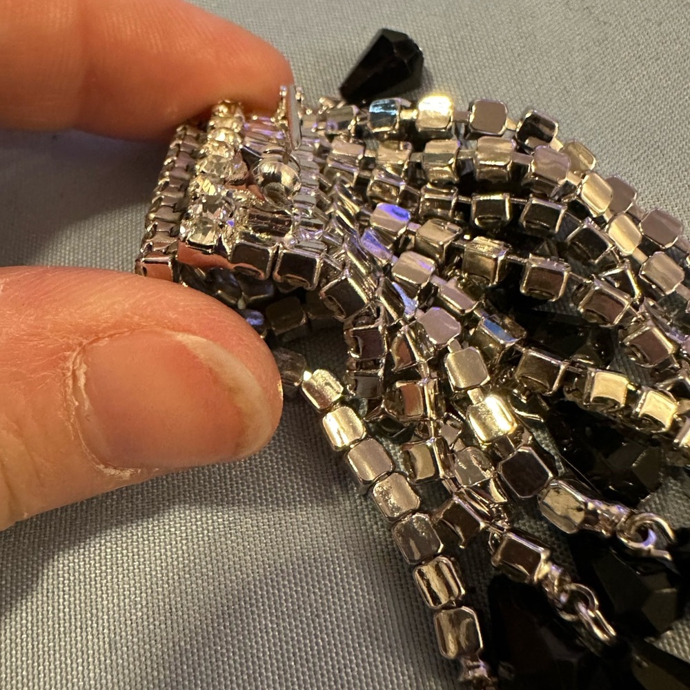 Vintage Black And Clear Extraordinary‎ Rhinestone Double Row Brooch Pin - Picture 8 of 9